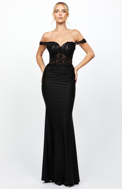 Bariano Maryam Off Shoulder Gown In Black