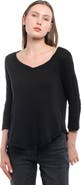 WILT Clothing 3/4 Sleeve V-Neck Shirttail Tee With Raw Hem Top