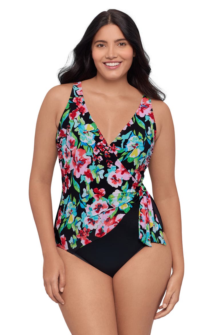 Vera Side-Tie One-Piece Control Swimsuit, Main, color, Blooming Beauty