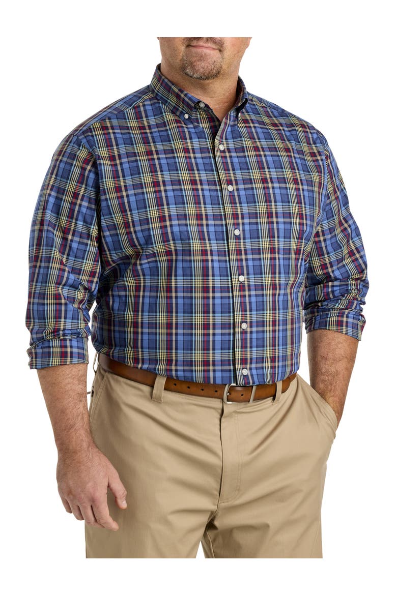 Big & Tall Plaid Performance Sport Shirt, Main, color, NAVY