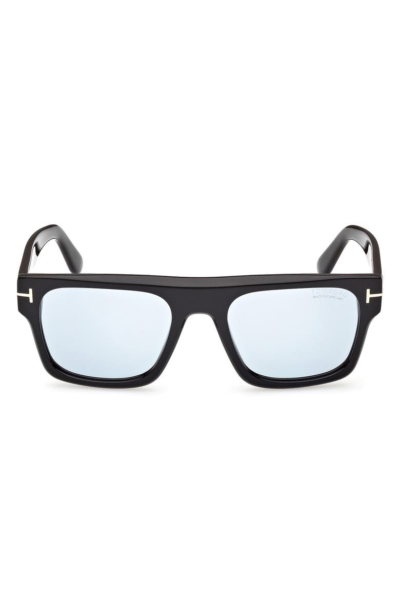 TOM FORD Cyrus 53mm Square Sunglasses, Main, color, Shiny Black / Blue