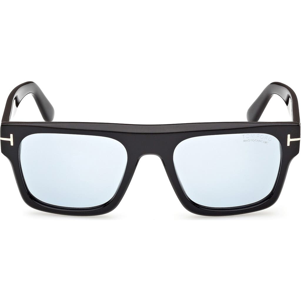 TOM FORD Cyrus 53mm Square Sunglasses in Shiny Black/blue at Nordstrom