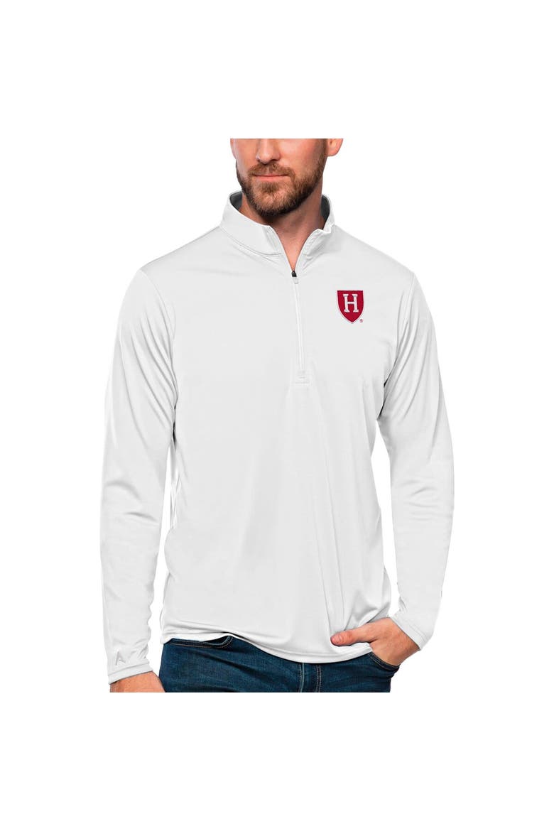 Men's Antigua White Harvard Crimson Tribute Quarter-Zip Top, Main, color, White