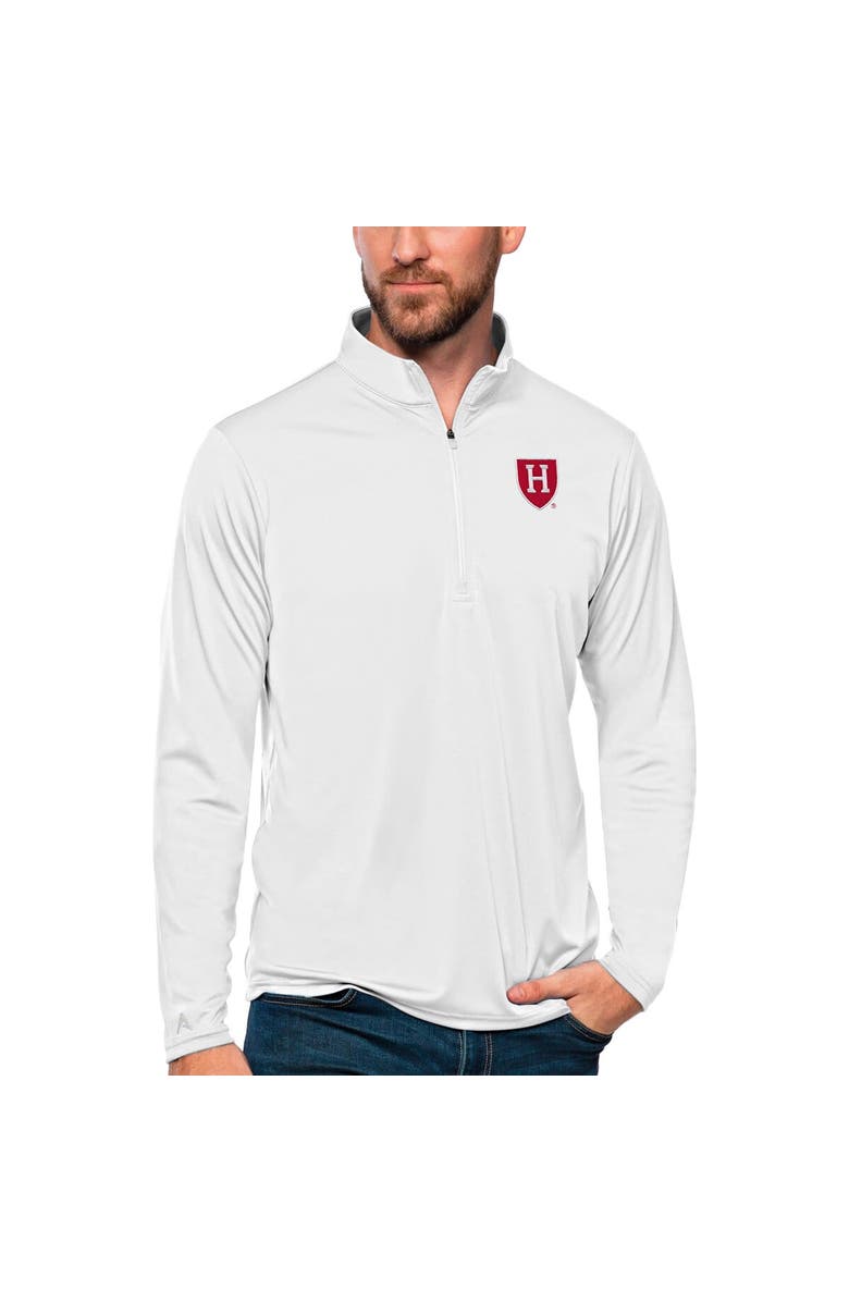 ANTIGUA Men's Antigua White Harvard Crimson Tribute Quarter-Zip Top, Main, color, White