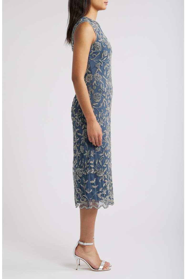 Beaded Floral Cocktail Midi Dress, Alternate, color, GREY