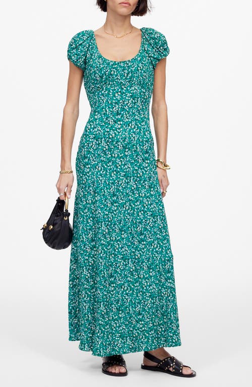 Madewell Ruched Scoopneck Midi Dress In Meadow Ditsy Kelly Green