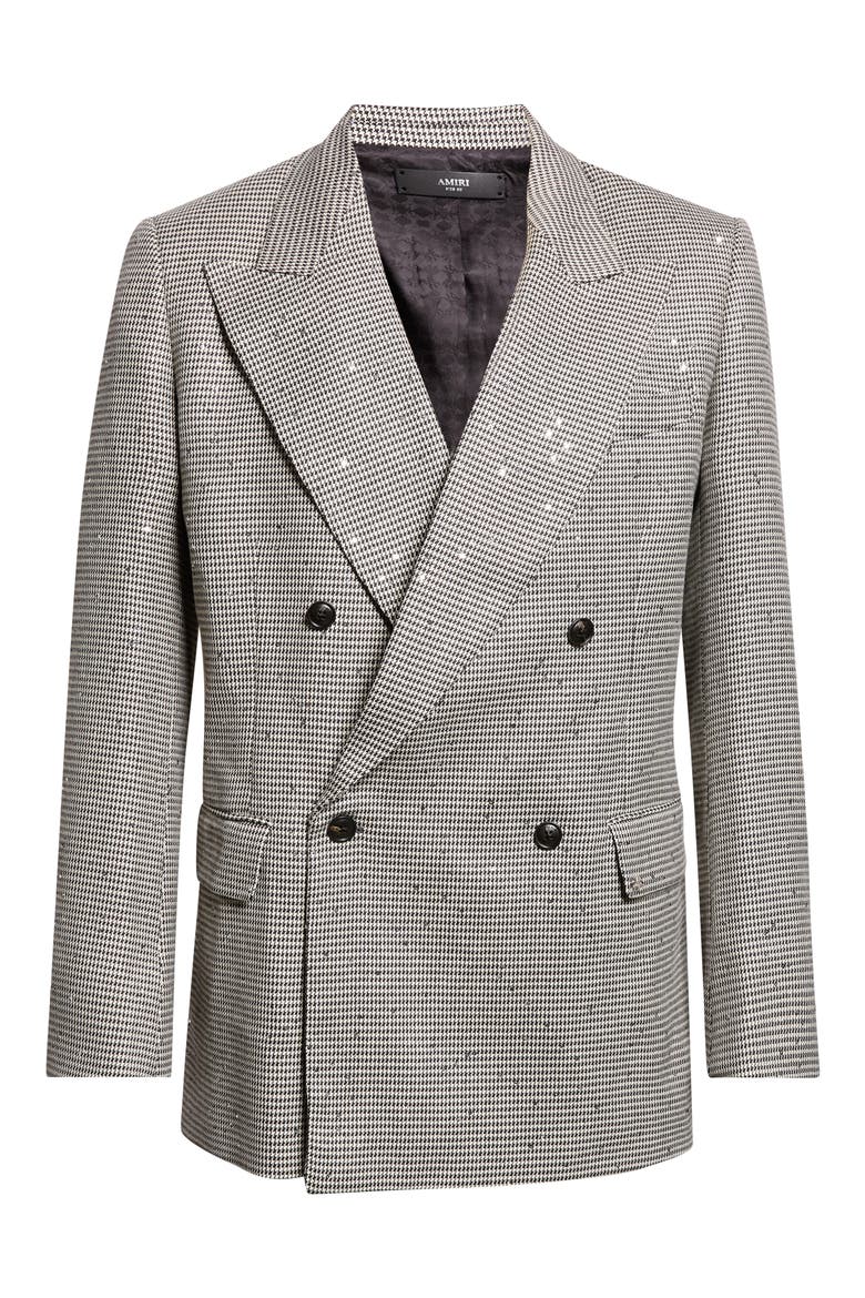 Sequin Houndstooth Double Breasted Sport Coat, Main, color, BLACK