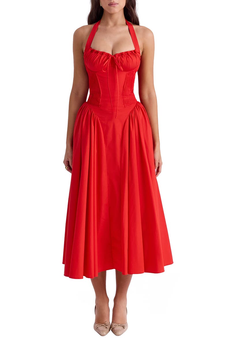 Adabella Halter Neck Midi Dress, Main, color, FLAME SCARLET