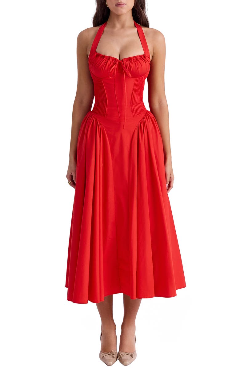 HOUSE OF CB Adabella Halter Neck Midi Dress, Main, color, Flame Scarlet