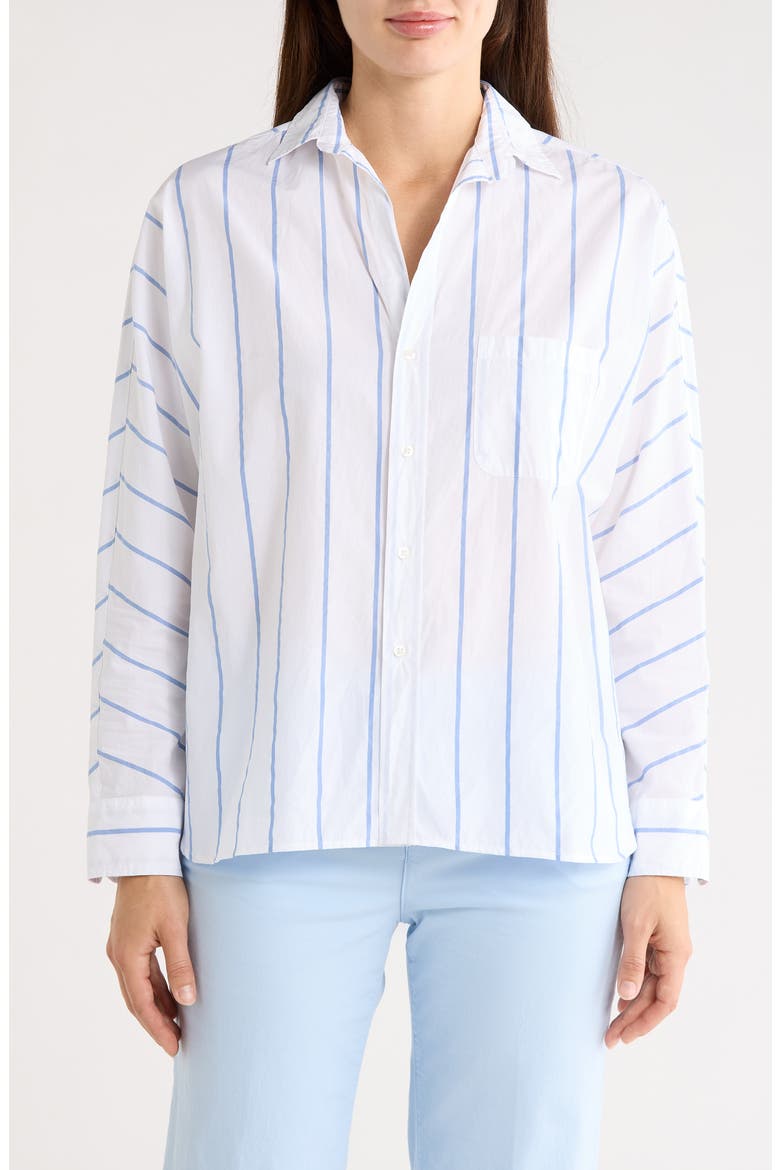 Continuous Stripe Cotton Button-Up Shirt, Main, color, WIDE WHITE BLUE STRIPE