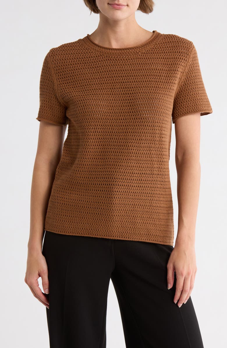 Bobeau Cotton Short Sleeve Sweater, Main, color, Dark Bronze