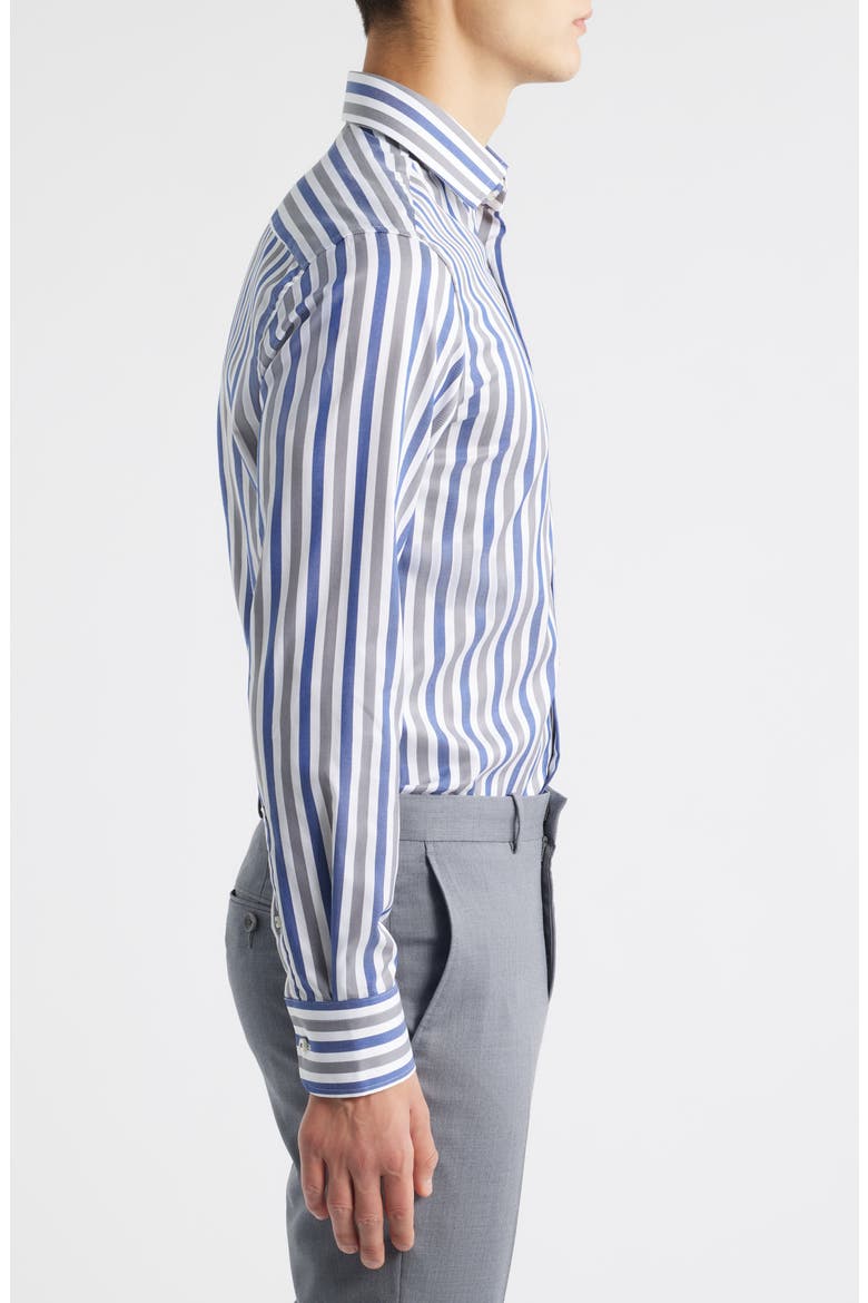 Slim Fit Stripe Non-Iron Cotton Twill Dress Shirt, Alternate, color, BLUE GREY