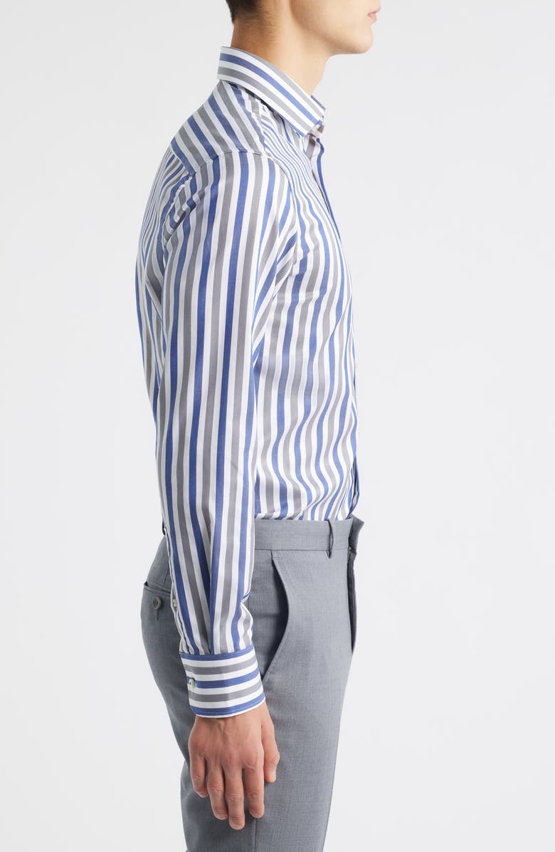 1863 by Eterna Slim Fit Stripe Non-Iron Cotton Twill Dress Shirt, Alternate, color, Blue Grey