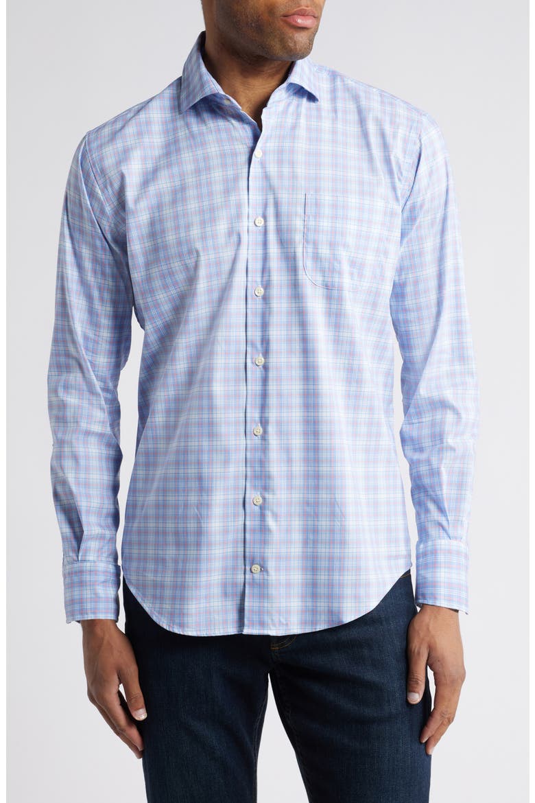 Windermere Crown Lite Plaid Performance Button-Up Shirt, Main, color, BLUE POPPY