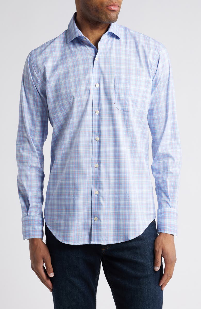 Peter Millar Windermere Crown Lite Plaid Performance Button-Up Shirt, Main, color, Blue Poppy