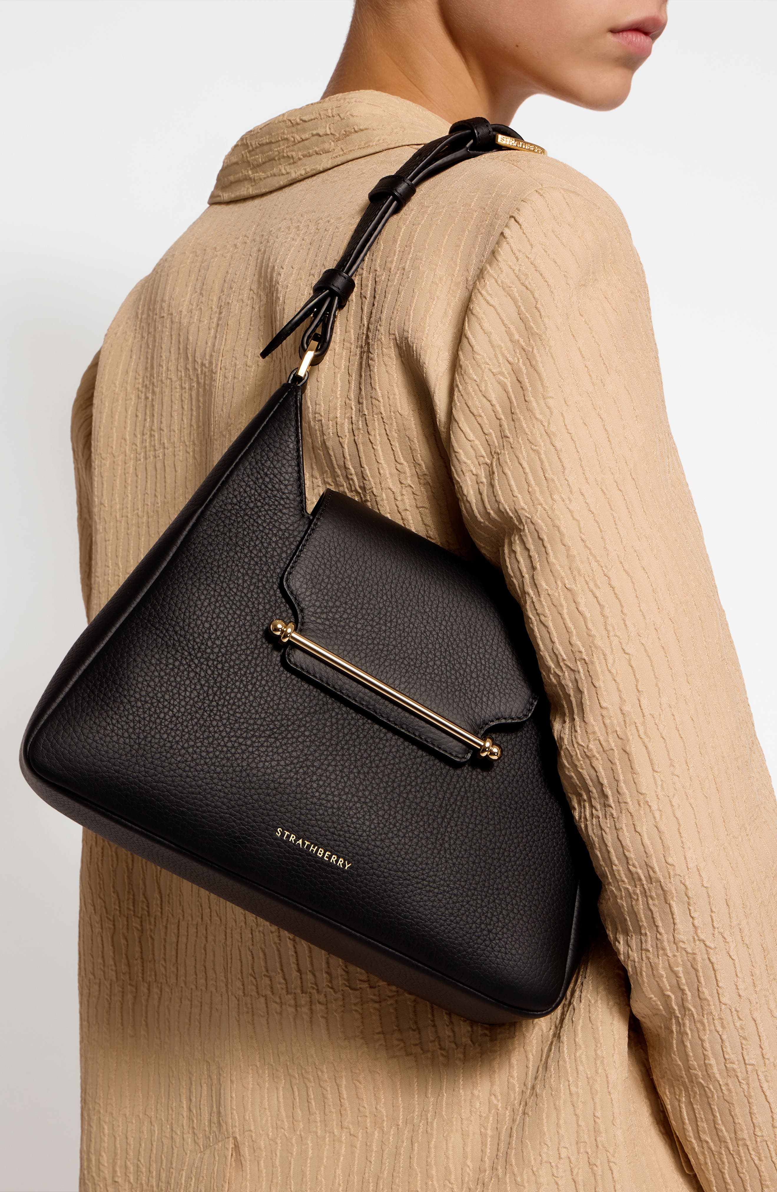 Strathberry Multrees Leather Hobo, Alternate, color, Black