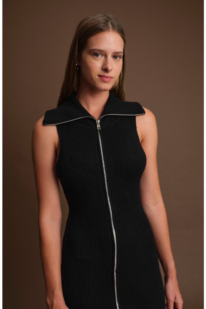 Paul Front Zip Knit Dress, Alternate, color, BLACK