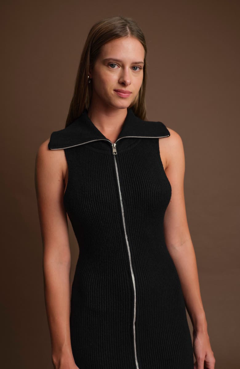 DELUC Paul Front Zip Knit Dress, Alternate, color, Black