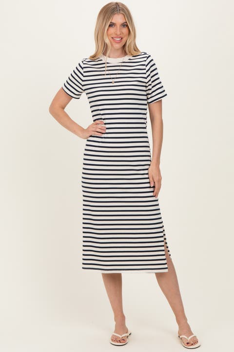 Striped Short Sleeve Midi Dress