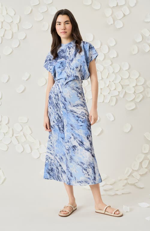Luxely Print Drape Midi Dress In Lt Opal Grey/bel Air Blue