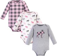Hudson Baby Little Soft Cotton Long-Sleeve One-Piece 3Pk