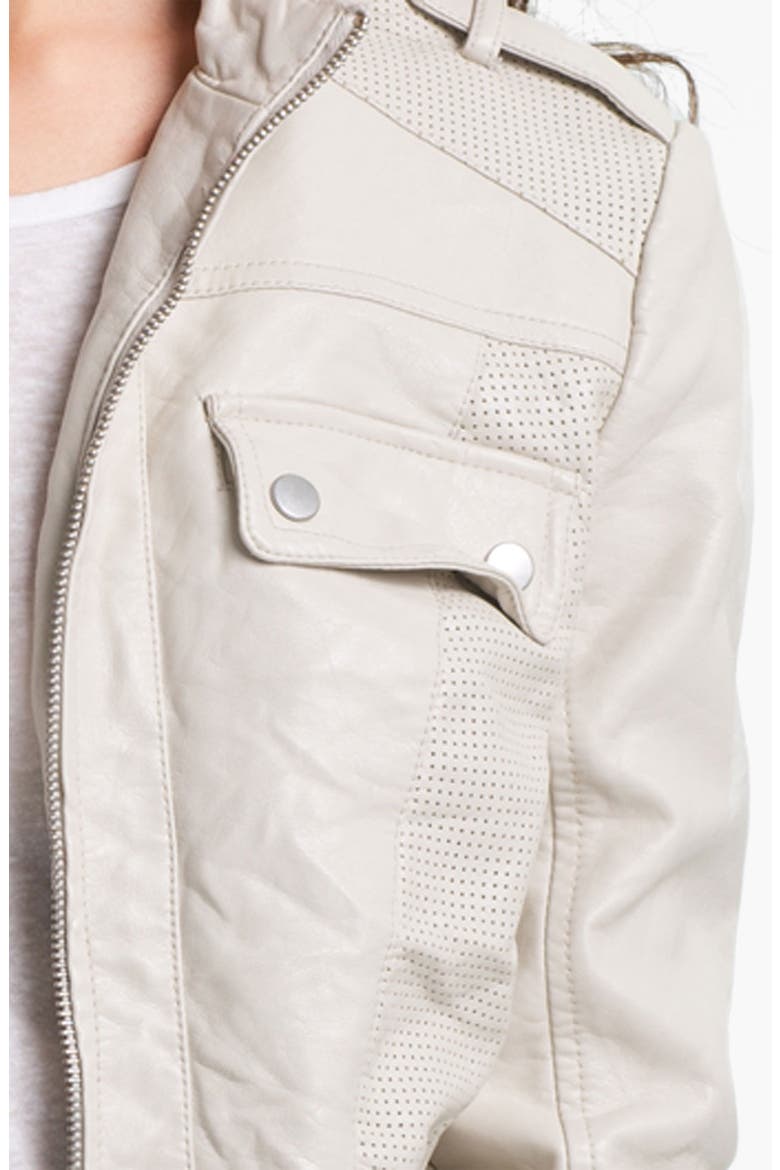 Perforated Faux Leather Jacket, Alternate, color, SOFT OYSTER