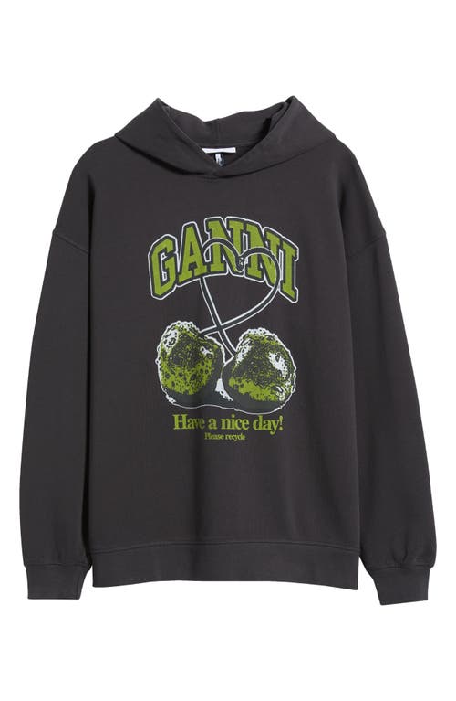 Ganni Isoli Cherries Oversize Organic Cotton Hoodie In Phantom