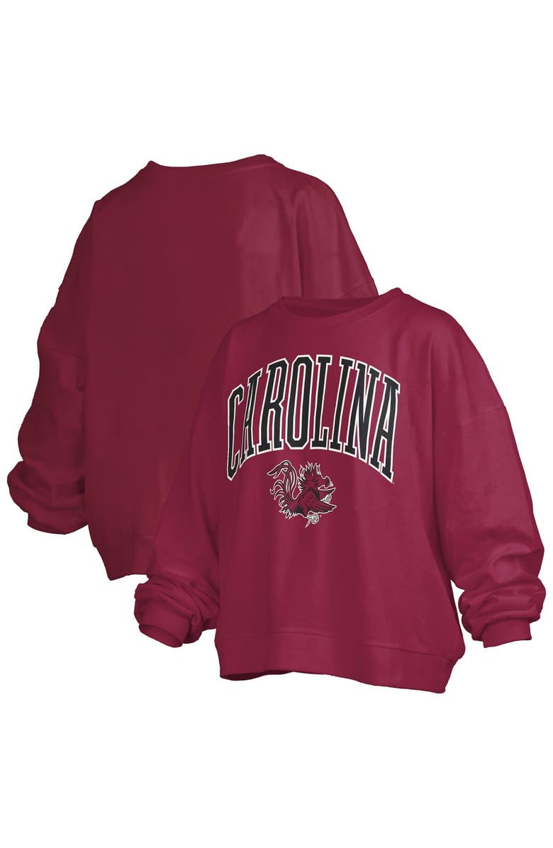 PRESSBOX Women's Pressbox Garnet South Carolina Gamecocks Janise Arch Over Logo Waist Length Oversized Pullover Sweatshirt, Alternate, color, Garnet