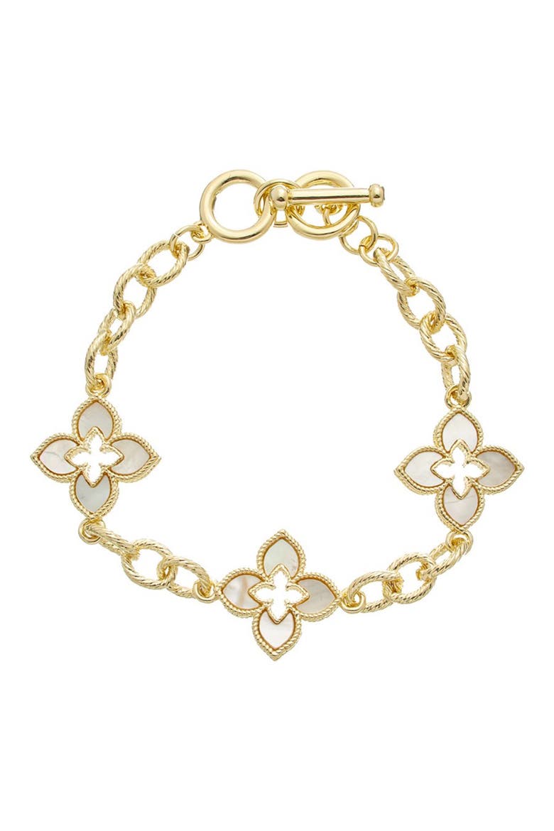 Mother of Pearl Quatrefoil Link Bracelet, Main, color, WHITE/ GOLD