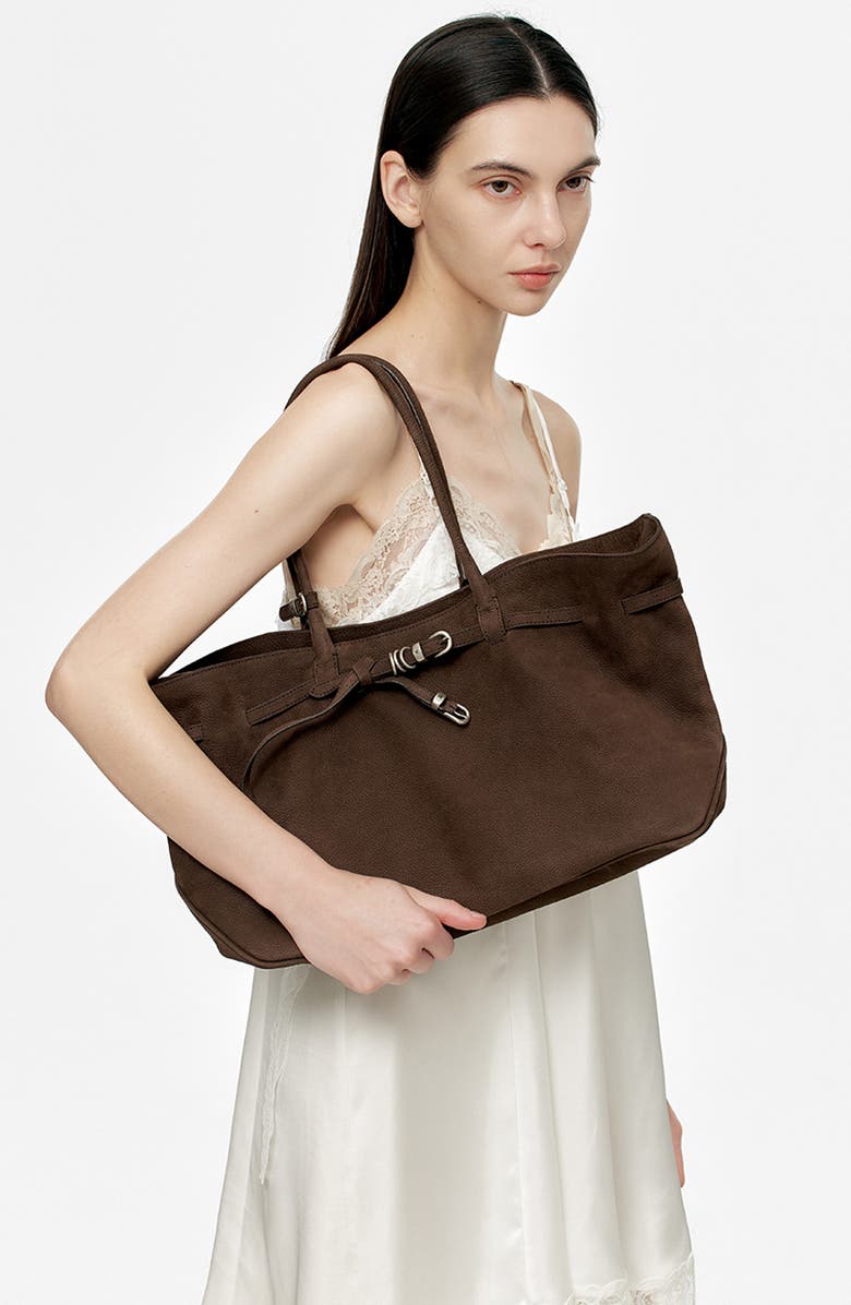 MARGESHERWOOD Grandma Large Buckle Suede Shoulder Bag, Alternate, color, Hush Nubuck