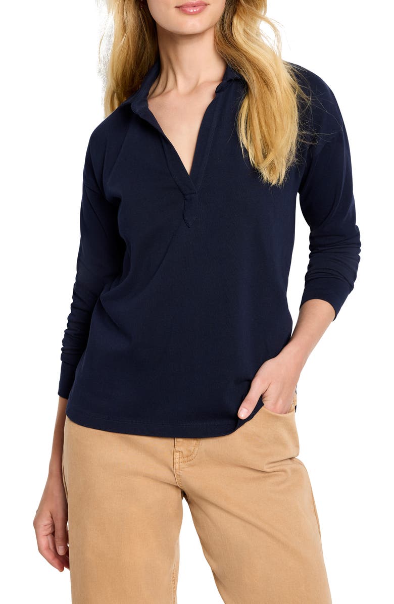 NZT by NIC+ZOE Easy Long Sleeve Cotton Polo, Main, color, Dark Indigo