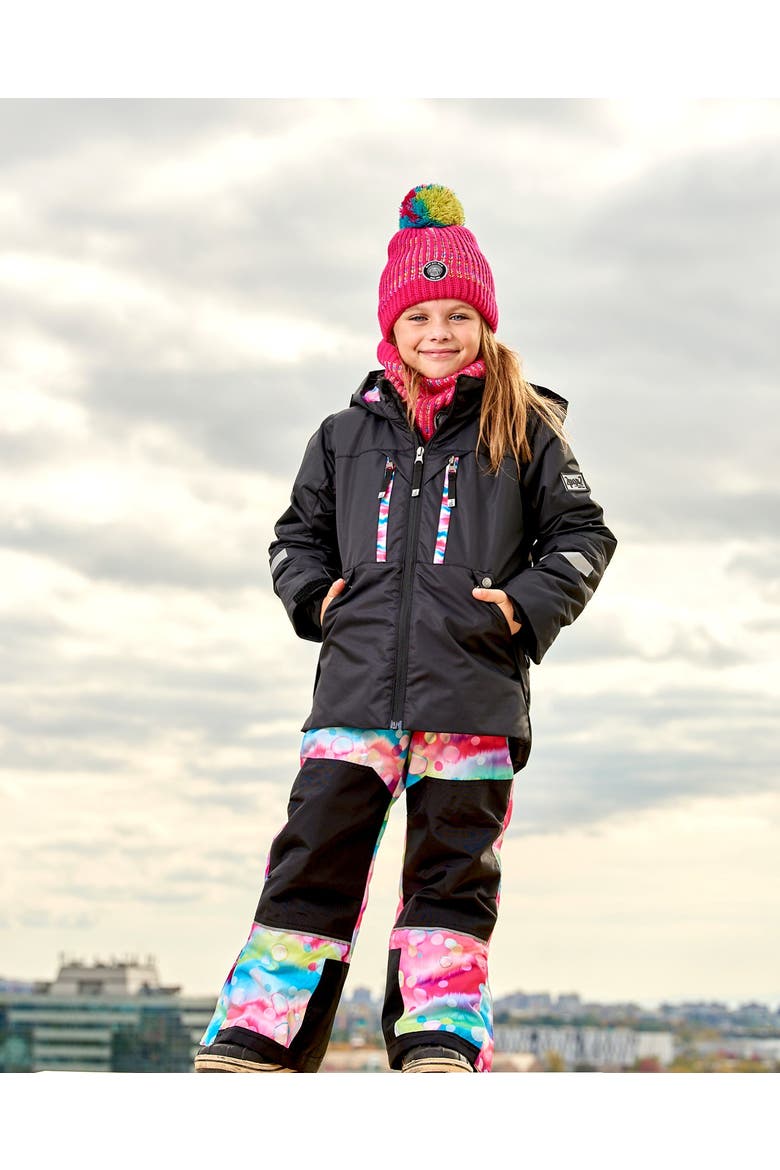 Big Girl's Two Piece Technical Snowsuit Black With Printed Bubbles, Alternate, color, Printed Bubbles