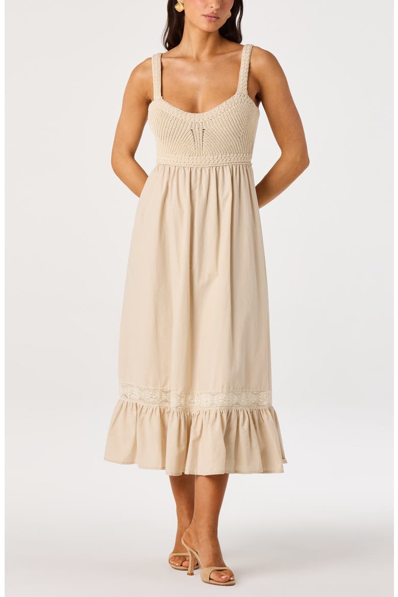 Jacquelin Mixed Media Back Cutout Midi Dress, Alternate, color, NATURAL
