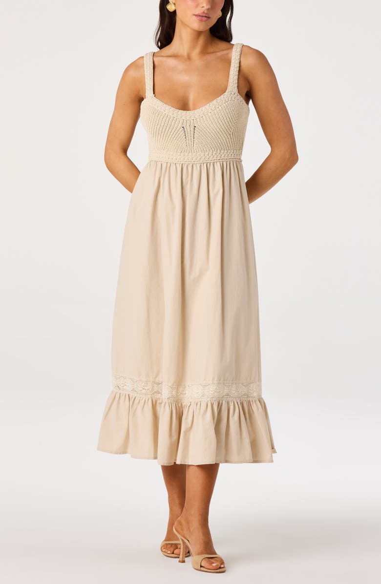 ASTR the Label Jacquelin Mixed Media Back Cutout Midi Dress, Alternate, color, Natural