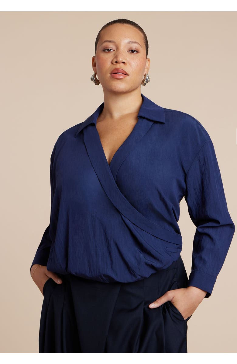 ELOQUII Surplice Collared Top, Main, color, Navy Blazer