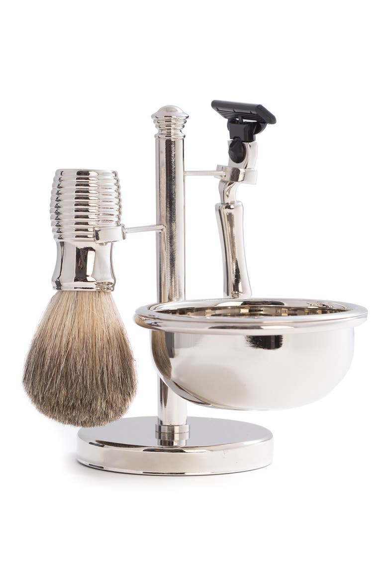 Mach 3 Chrome Razor & Brush Shaving Set, Main, color, SILVER