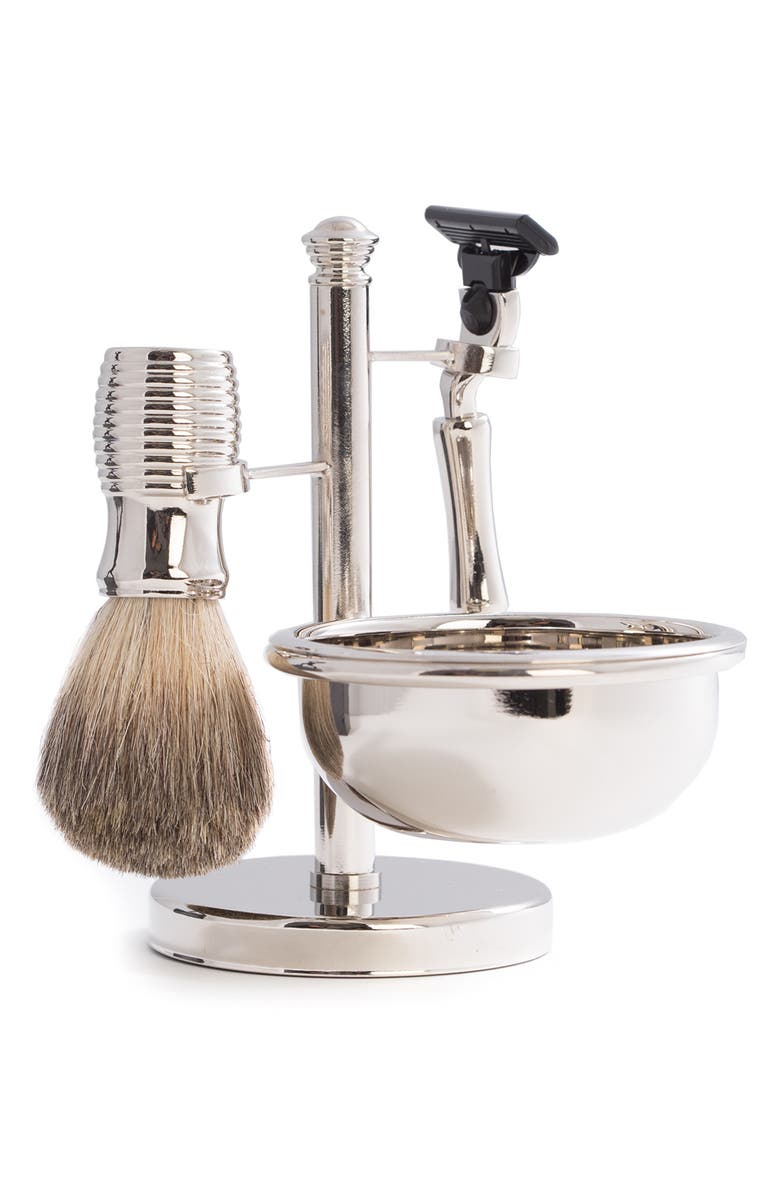 Bey-Berk Mach 3 Chrome Razor & Brush Shaving Set, Main, color, Silver