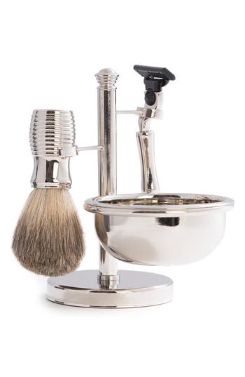 Bey-Berk Mach 3 Chrome Razor & Brush Shaving Set in Silver at Nordstrom Rack