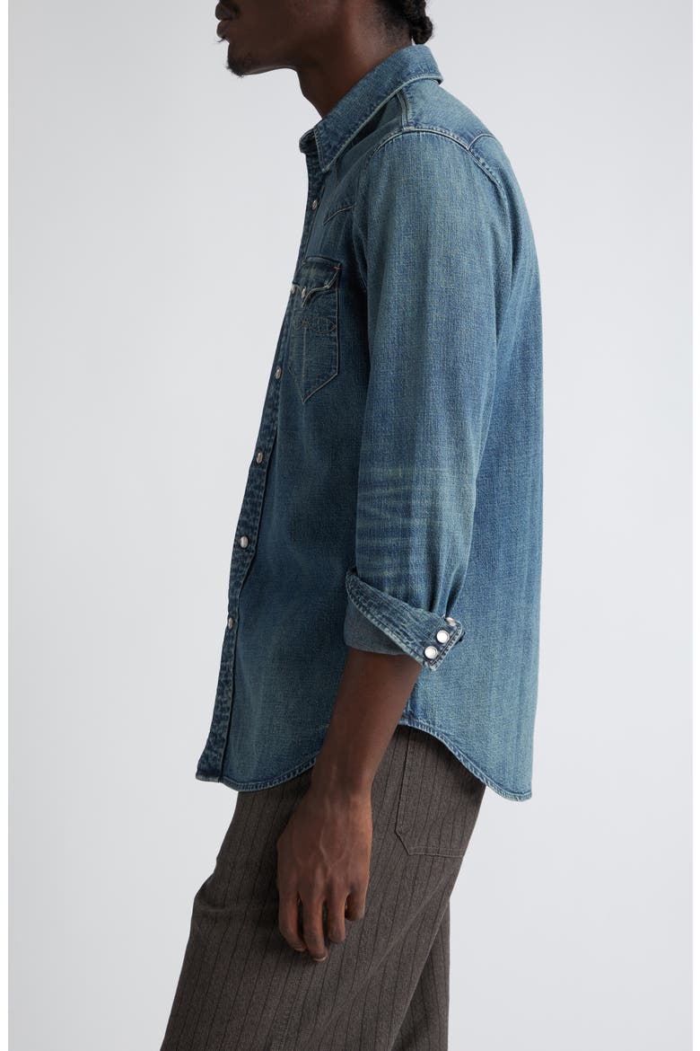 Buffalo West Slim Fit Denim Western Snap-Up Shirt, Alternate, color, DARK WASH