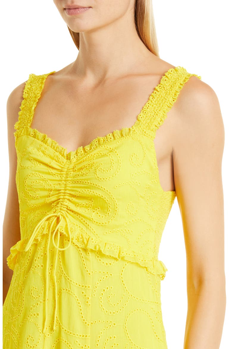 Rue Ruffle Embroidered Empire Waist Maxi Dress, Alternate, color, SUNBEAM
