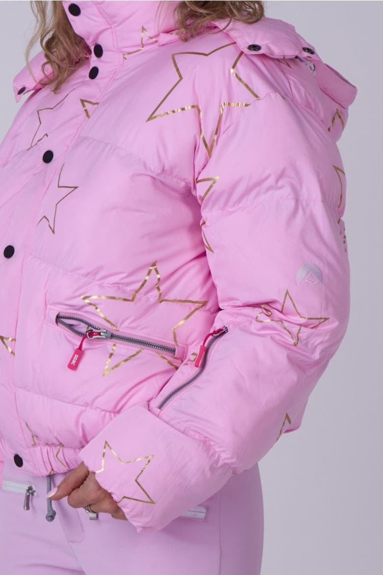 Chic Puffer Jacket - Gold Stars, Alternate, color, Pink with Gold Stars