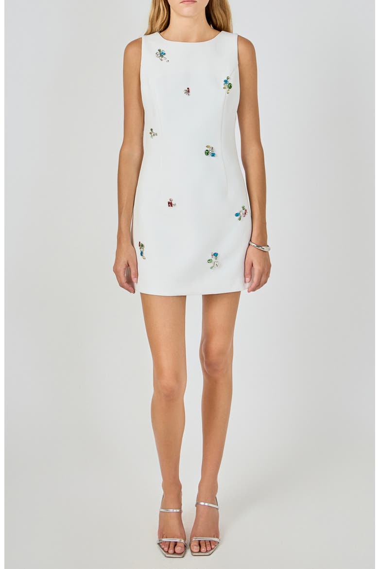 Rhinestone Detail Sleeveless Sheath Minidress, Main, color, WHITE