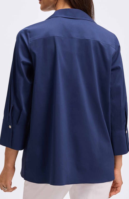 Foxcroft Julia Stretch Cotton Blend Shirt In Navy