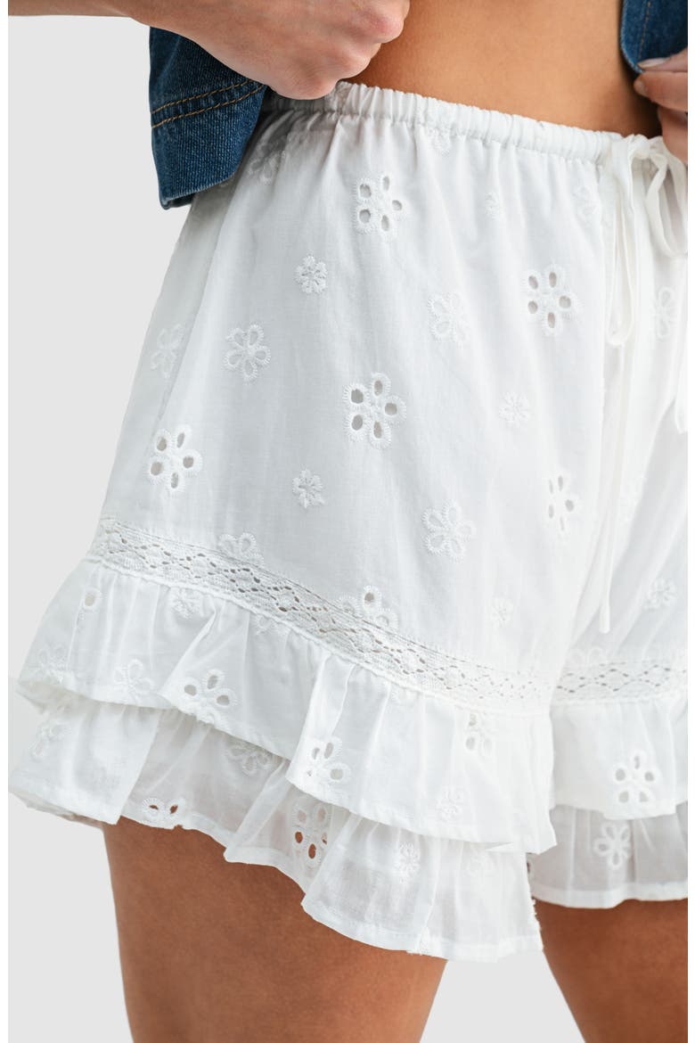Ruffle Eyelet High Waist Shorts, Alternate, color, OFF WHITE