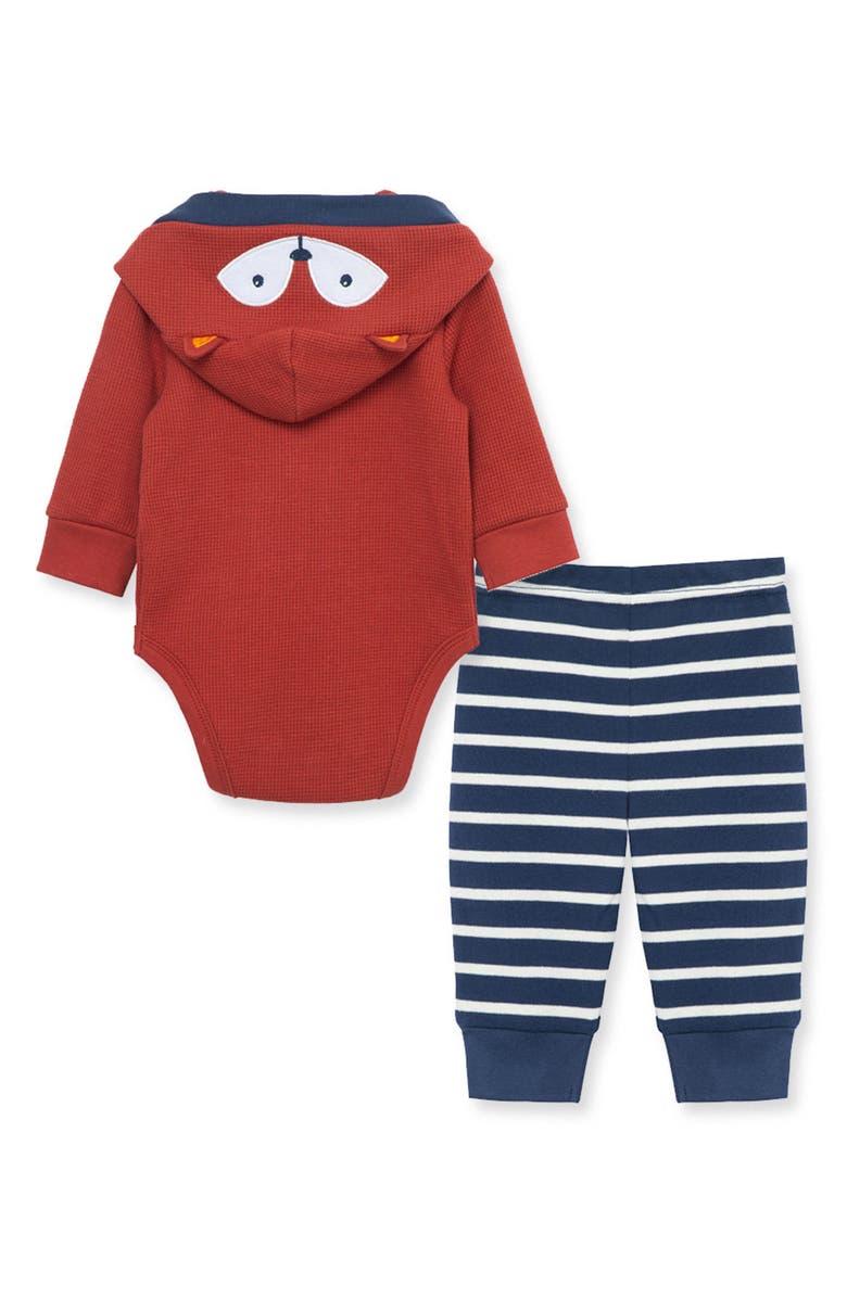 Little Me Fox Hooded Bodysuit & Stripe Pants Set, Alternate, color,