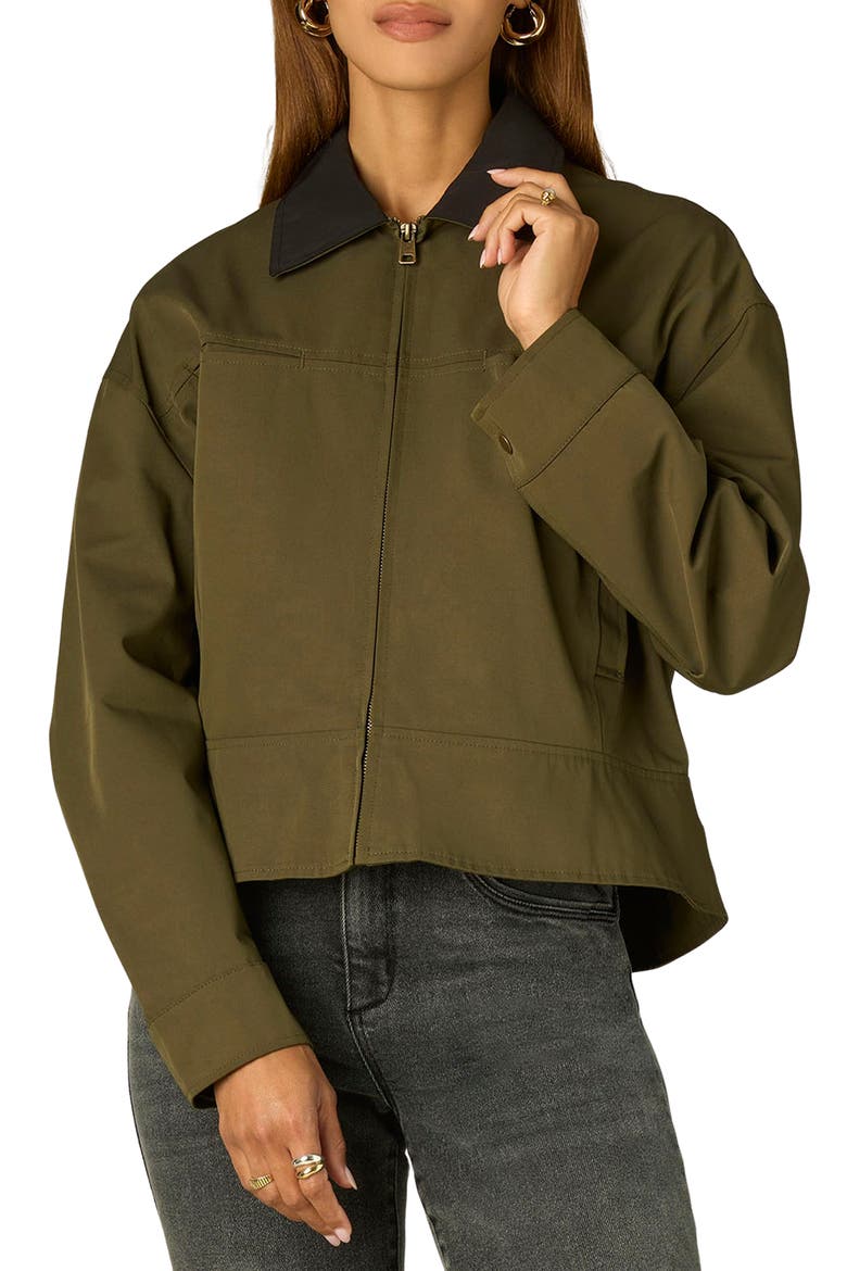 Contrast Collar Peplum Jacket, Main, color, FOREST MOSS