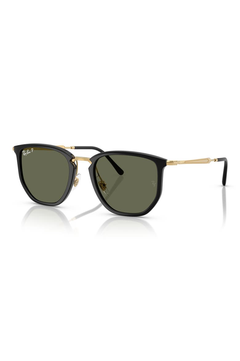 50mm Small Polarized Irregular Sunglasses, Alternate, color, BLACK / POLAR GREEN