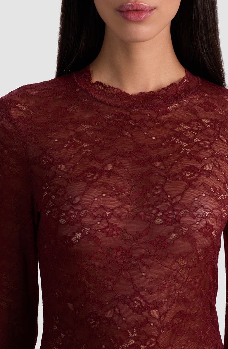 Alice + Olivia Taeyn Lace Bodysuit, Alternate, color, Oxblood