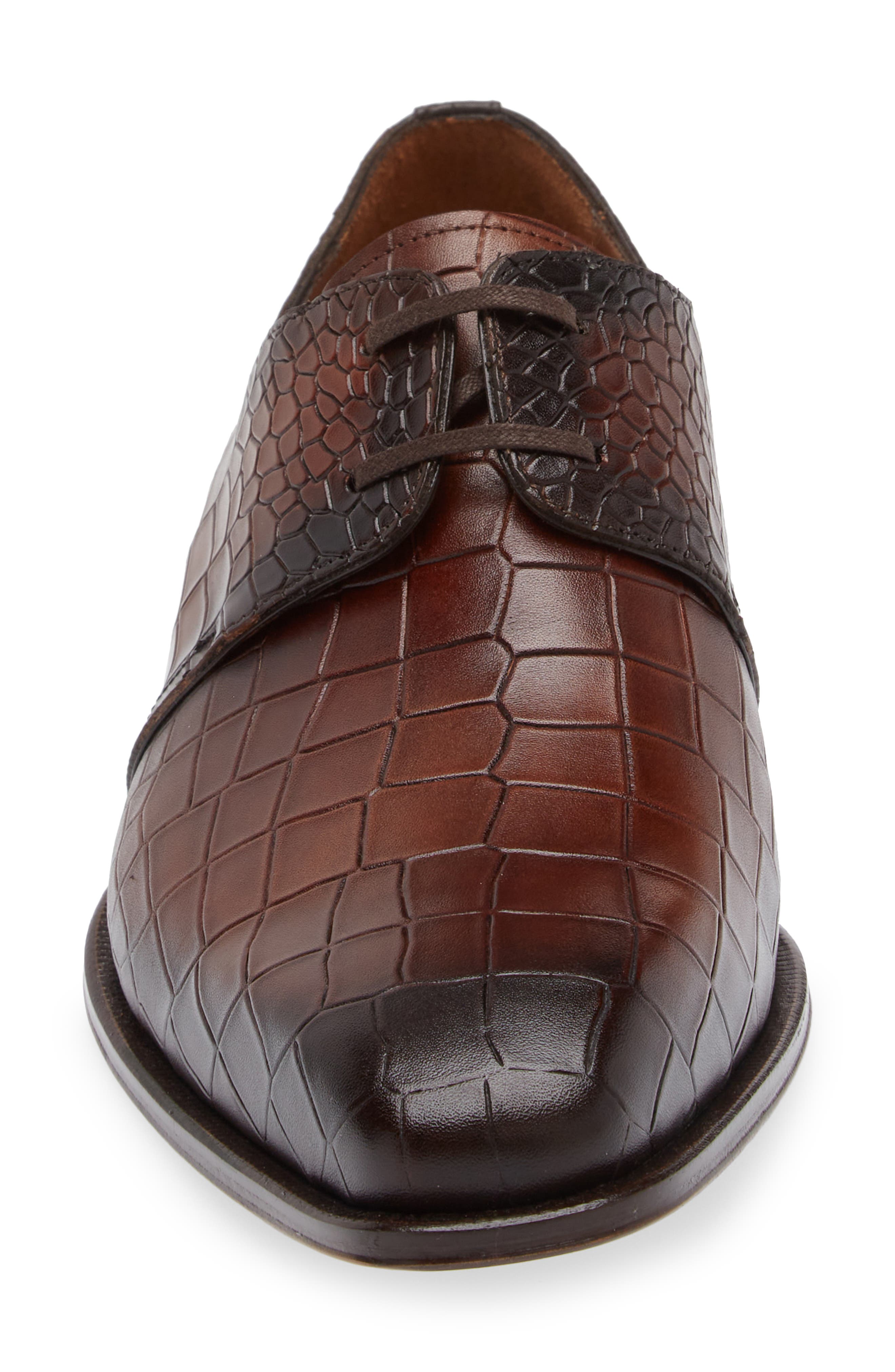 Mezlan Croc Embossed Derby, Alternate, color, Cognac