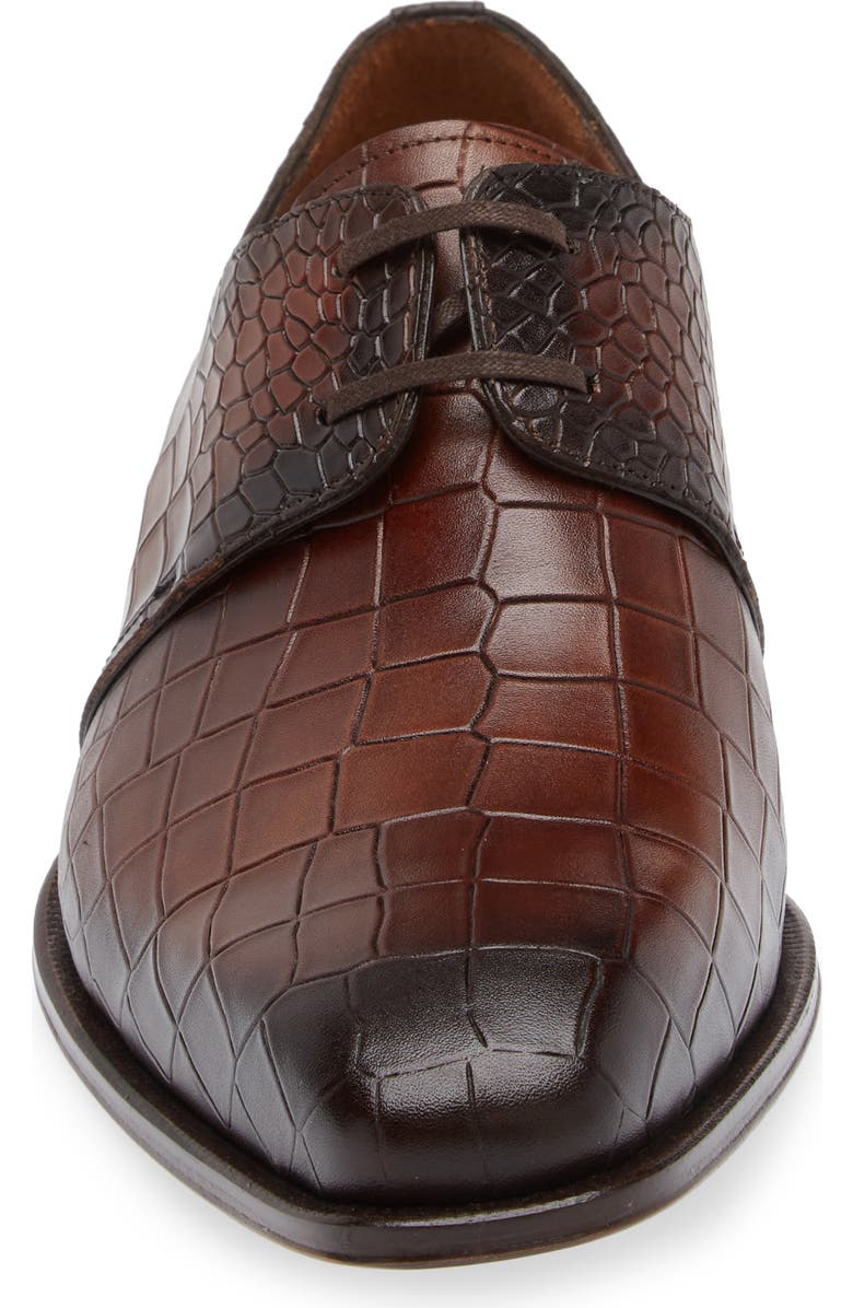 Mezlan Croc Embossed Derby, Alternate, color, Cognac